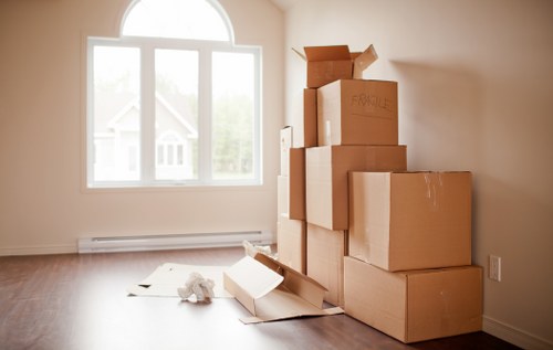 Business relocation checklist and packed office items ready for collection
