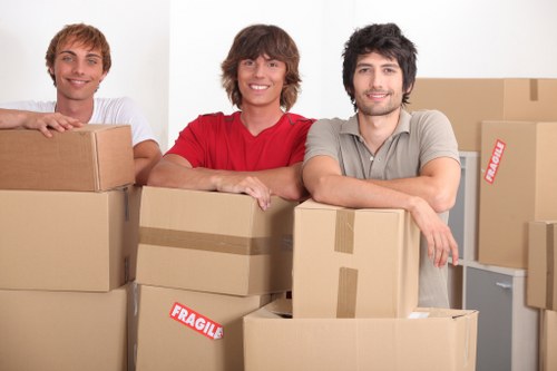 Packed student belongings ready for transport in South Kensington
